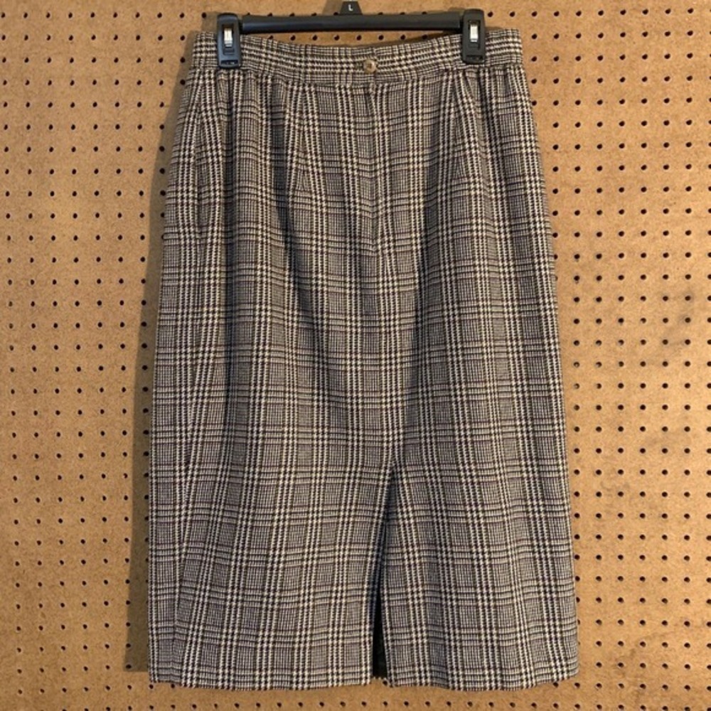 VTG Leslie Fay Wool Midi Skirt Pencil Purple Plaid Academia Preppy Old Money 12 - Picture 4 of 6